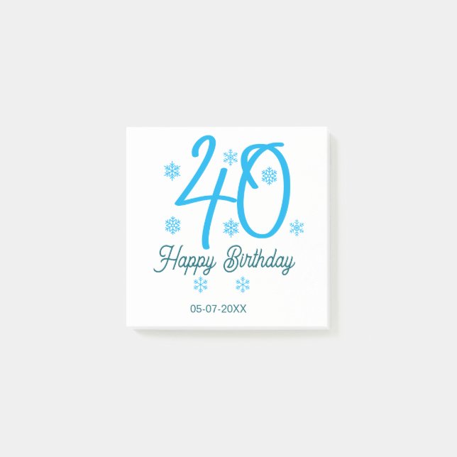 40th birthday add name date year blue template post-it notes (Front)