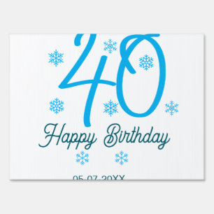 40th birthday add name date year blue template sign