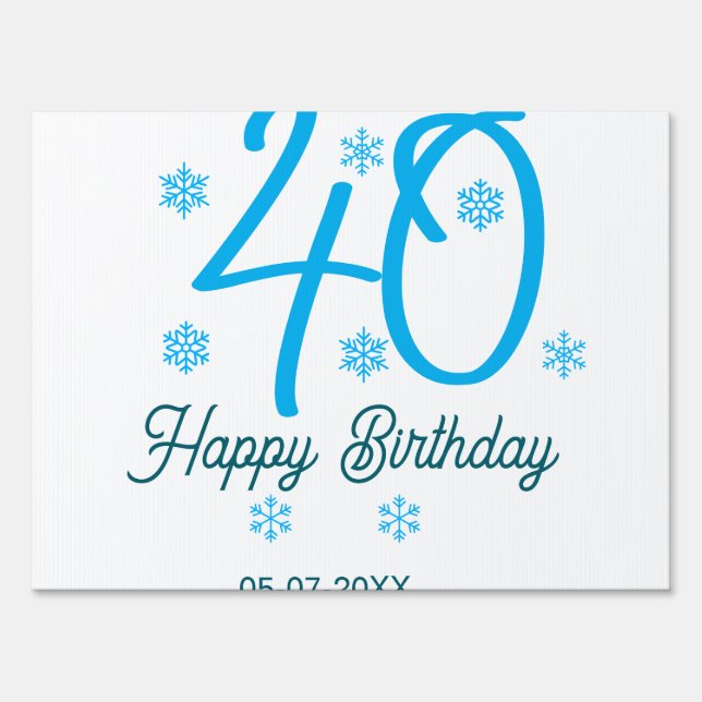 40th birthday add name date year blue template sign (Front)