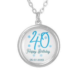 40th birthday add name date year blue template silver plated necklace