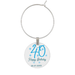 40th birthday add name date year blue template wine charm