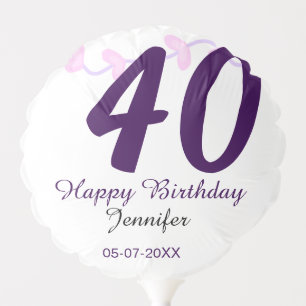 40th birthday add name date year purple floral pin balloon