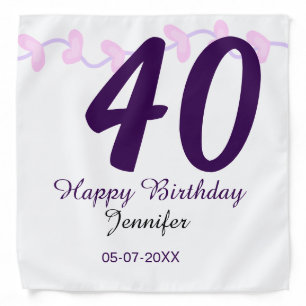 40th birthday add name date year purple floral pin bandana