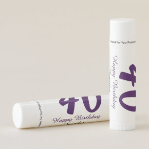 40th birthday add name date year purple floral pin lip balm