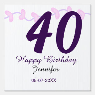 40th birthday add name date year purple floral pin sign