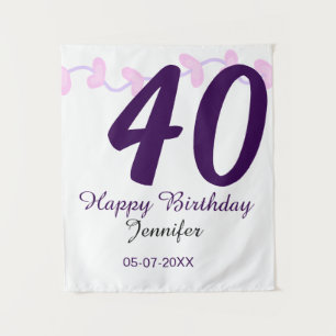 40th birthday add name date year purple floral pin tapestry