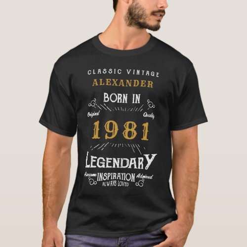 40th Birthday Add Your Name Born 1981 Legendary T_Shirt