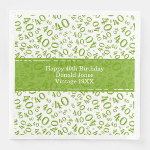 40th Birthday Age Number Pattern Green/White Paper Dinner Napkins