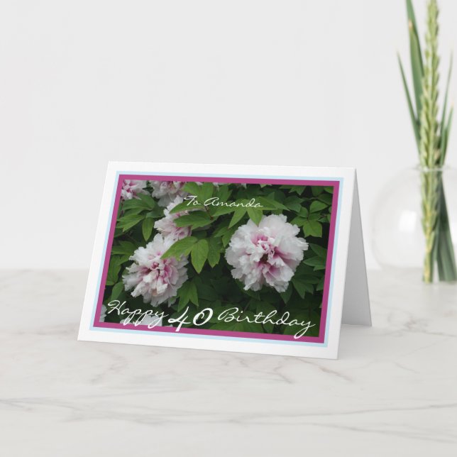 40th Birthday Amanda Peonies Spring Flowers Modern Card (Front)