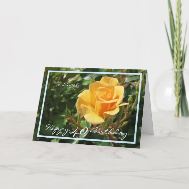 40th Birthday Angela Yellow Rose Elegant Modern Card (Front)