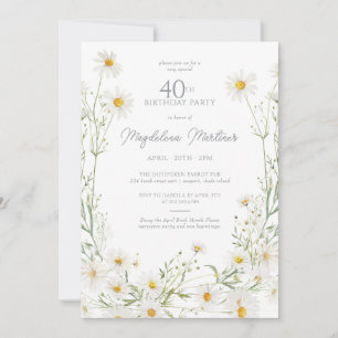 40th Birthday April Birth Month Flower Daisy Invitation