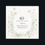 40th Birthday April Birth Month Flower Napkins<br><div class="desc">Pretty white daisies create a floral border. All text is editable.</div>