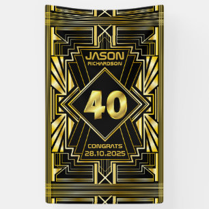 40th Birthday Art Deco Gold Black Great Gatsby Banner