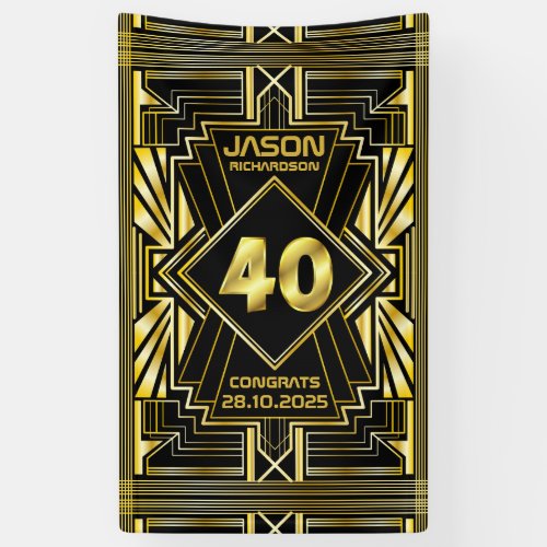 40th Birthday Art Deco Gold Black Great Gatsby Banner