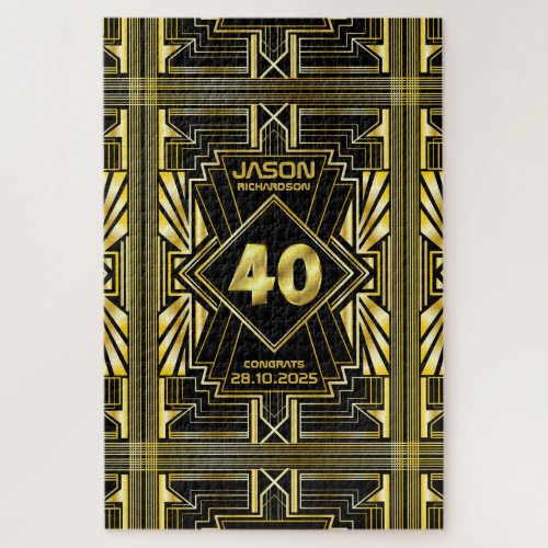 40th Birthday Art Deco Gold Black Great Gatsby Jigsaw Puzzle