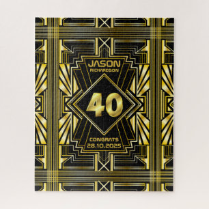40th Birthday Art Deco Gold Black Great Gatsby Jigsaw Puzzle