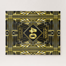 40th Birthday Art Deco Gold Black Great Gatsby Jigsaw Puzzle | Zazzle