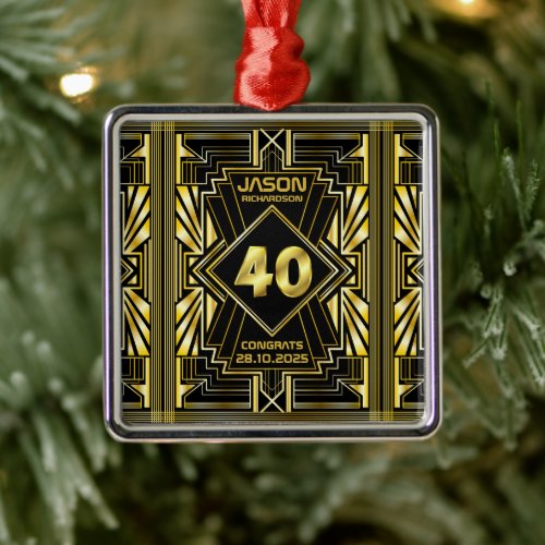 40th Birthday Art Deco Gold Black Great Gatsby Metal Ornament