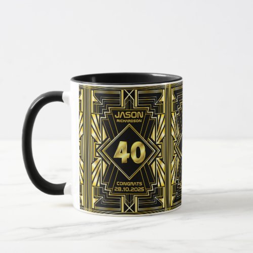 40th Birthday Art Deco Gold Black Great Gatsby Mug