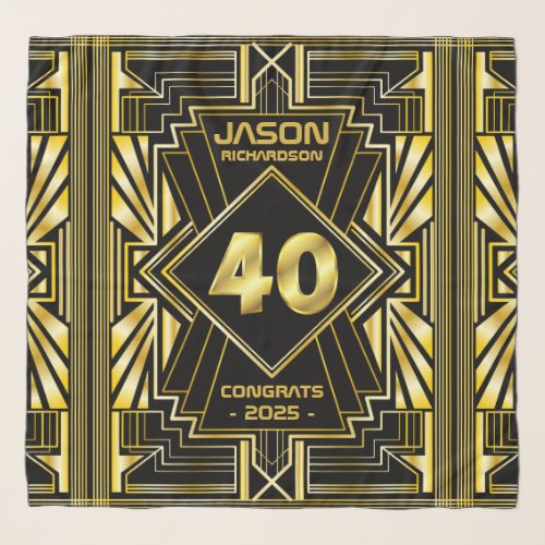 40th Birthday Art Deco Gold Black Great Gatsby Scarf