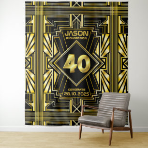 40th Birthday Art Deco Gold Black Great Gatsby Tapestry