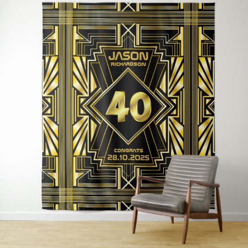 40th Birthday Art Deco Gold Black Great Gatsby Tapestry