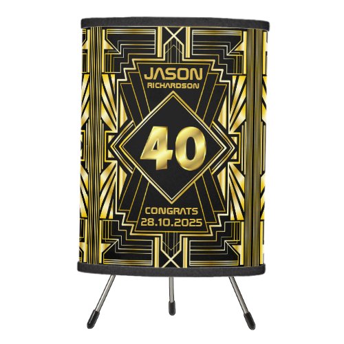 40th Birthday Art Deco Gold Black Great Gatsby Tripod Lamp