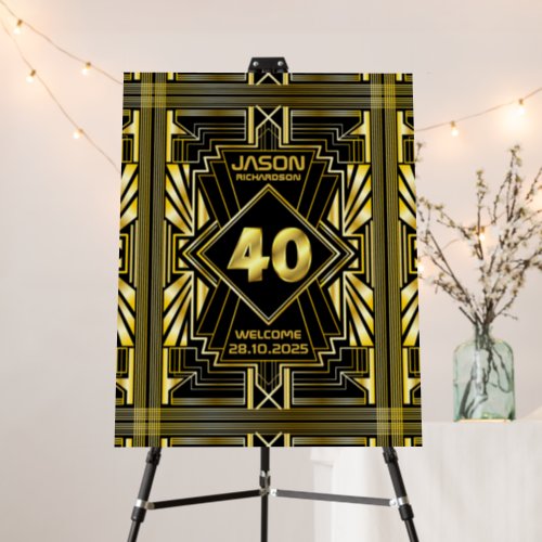 40th Birthday Art Deco Great Gatsby Welcome Gold Foam Board