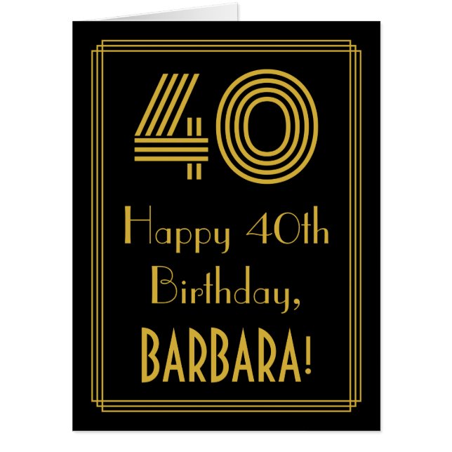 40th Birthday: Art Deco Inspired Look “40” + Name Card (Front)