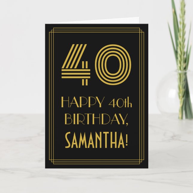40th Birthday: Art Deco Inspired Look "40" & Name Card (Front)