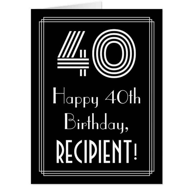 40th Birthday — Art Deco Inspired Look “40” + Name Card (Front)