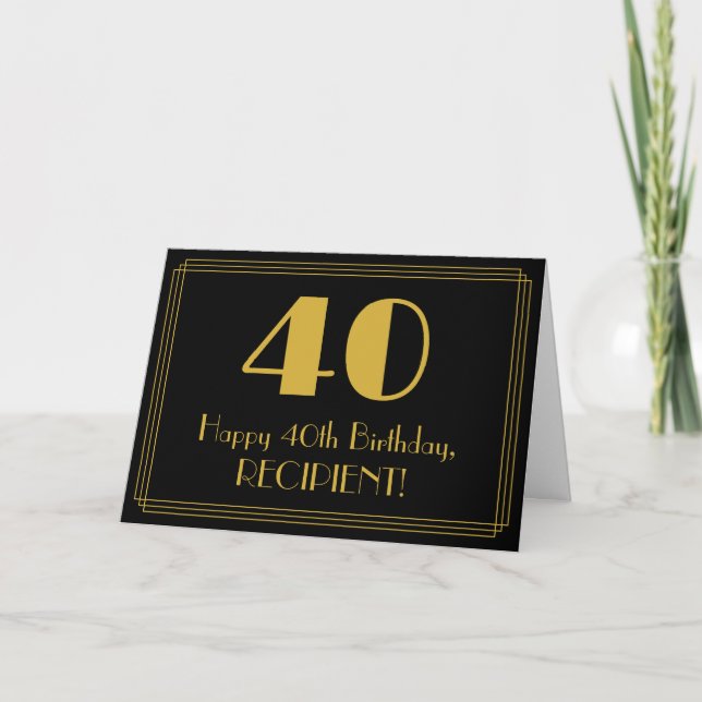 40th Birthday: Art Deco Inspired Look "40" + Name Card (Front)