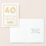 [ Thumbnail: 40th Birthday - Art Deco Inspired Look "40" & Name Foil Card ]