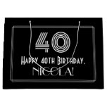 [ Thumbnail: 40th Birthday — Art Deco Inspired Look "40" & Name Gift Bag ]