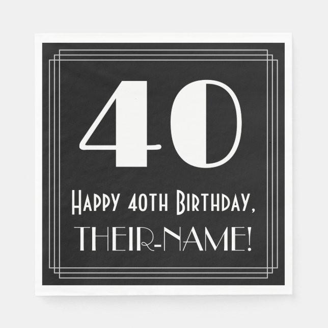 40th Birthday ~ Art Deco Inspired Look "40", Name Napkins (Front)