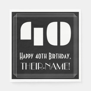 40th Birthday: Art Deco Inspired Look "40" + Name Napkins