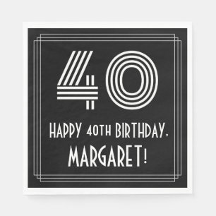 40th Birthday: Art Deco Inspired Look "40" + Name Napkins