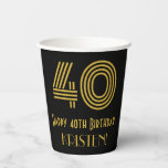 [ Thumbnail: 40th Birthday: Art Deco Inspired Look “40” & Name Paper Cups ]