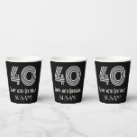 [ Thumbnail: 40th Birthday — Art Deco Inspired Look “40” + Name Paper Cups ]