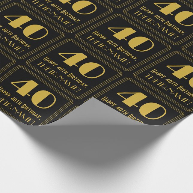 40th Birthday ~ Art Deco Inspired Look "40", Name Wrapping Paper (Corner)