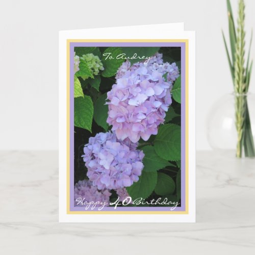 40th Birthday Audrey Hydrangeas Elegant Gold Frame Card