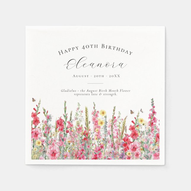 40th Birthday August Birth Flower Custom Napkins (Front)