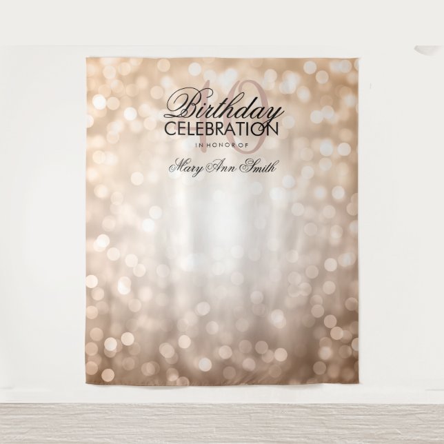 40th Birthday Backdrop Rose Gold Glitter Lights (Front)