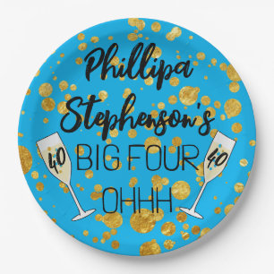 40th birthday badge Fortieth blue 40 years old Paper Plates