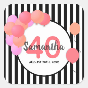 40th birthday balloon arch white black stripes square sticker