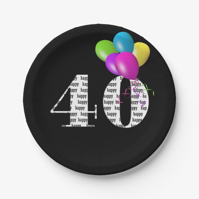 40th birthday balloon bouquet paper plates (Front)