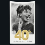 40th Birthday Balloon Photo Party  Banner<br><div class="desc">Perfect for a 40th birthday celebration - this birthday party banner features a large photo and gold 40th balloon design. Customize with your birthday message.</div>