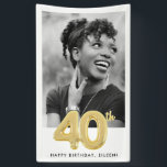 40th Birthday Balloon Photo Party  Banner<br><div class="desc">Perfect for a 40th birthday celebration - this birthday party banner features a large photo and gold 40th balloon design. Customize with your birthday message.</div>