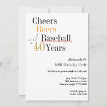40th Birthday Baseball Cheers Beers Minimal Party