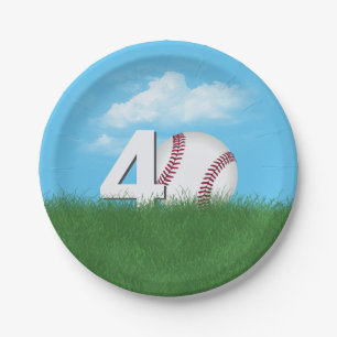 40th Birthday Baseball In Green Grass Paper Plates